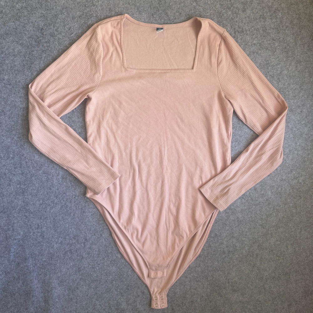 Old Navy Womens XXL Tall Ribbed Square Neck Long Sleeve Bodysuit Pink Solid